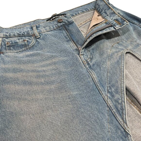 Y/PROJECT EVERGREEN CUT OUT ASYMMETRIC LOW RISE DENIM SKIRT SIZE SMALL PRELOVED - Picture 3 of 6